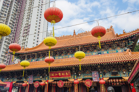 香港锡植园黄大仙庙的拥挤日它是最大的庙之一背景图片
