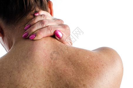 脖子痛的女人背影背景图片