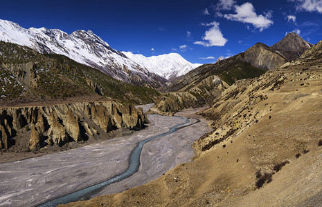 高山谷中的河流美丽的自然景观图片