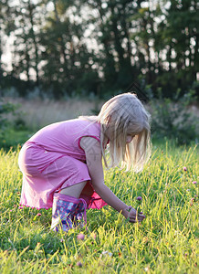 绿色夏日草地上的小女孩图片