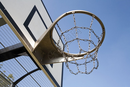 篮球笼中带有金属网的重型篮球架背景图片