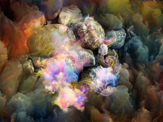 由彩色分形云和图形元素组成的设计图片