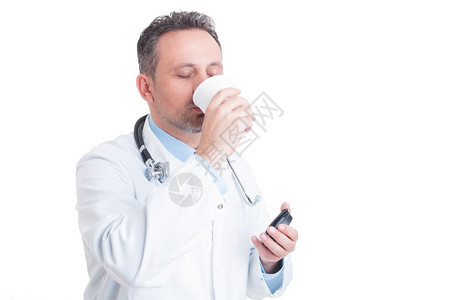 医生或医生喝咖啡图片