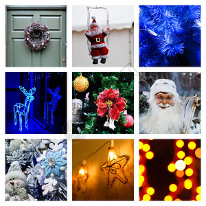 圣诞和新年晚夜拼贴典型的假日精神物背景图片