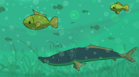 一条鱼在水下的卡通插图图片