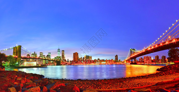 纽约市的全景晚图片