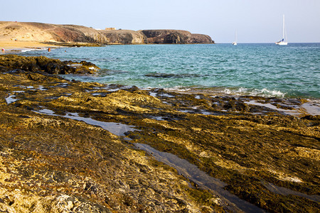 位于西班牙兰萨罗特海岸岩石水和夏季的图片