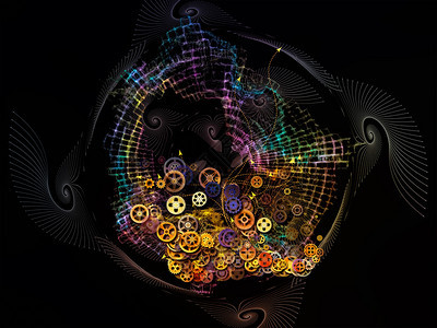 技术方向系列由齿轮箭头和有机形式组成的设计作为科学教育和技图片