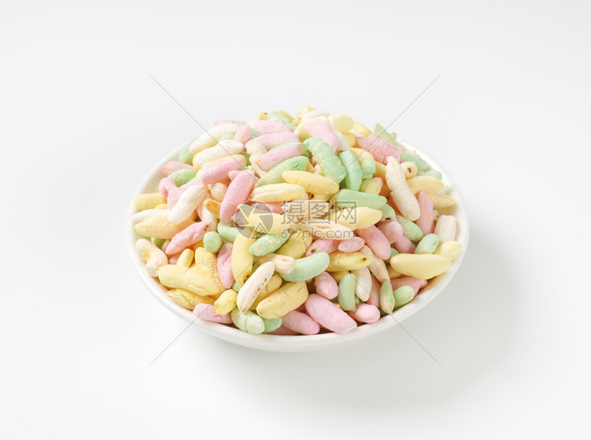 一碗糖衣彩色膨化米图片