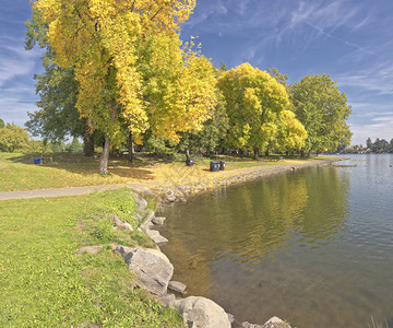 蓝湖公园俄勒冈州秋天季节图片