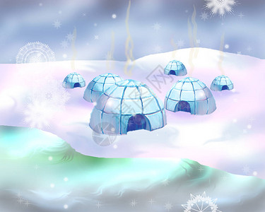 EskimoIgloo冰屋的北极雪地貌数字绘画背景图片