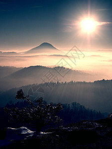 岩石中的辣椒日砂岩山石峰顶在阳光明媚的冬日冰冻的树枝和岩石在图片