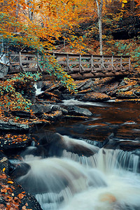 秋天的瀑布在公园里高清图片