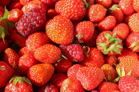 国产草莓覆盆子和绿叶图片