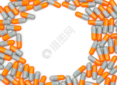 五颜六色的抗生素胶囊丸在白色背景与复制空间隔离的圆形图案耐药合理使用抗生素药物健康政策和图片