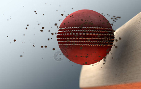 一个红色板球击打木棒的极端特写慢动作捕捉图片