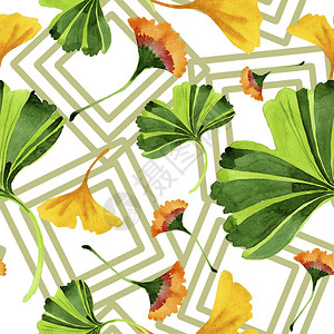 五颜六色的叶子银杏叶植物园花卉叶子无缝背景图案织物壁纸打印纹理背景纹理包装图背景图片