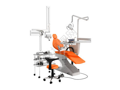 用于牙科治疗的现代橙色牙科设备3d使白色图片
