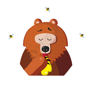 可爱的卡通熊角色从爪子上吃蜂蜜图片
