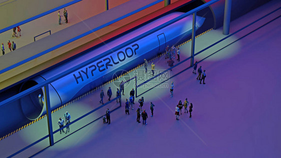 火车站和超级高铁等待火车的乘客用于在低压管道中高速运输货物和乘客的未来技术图片