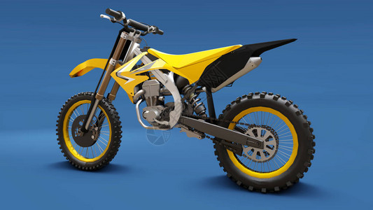 的越野黄色自行车赛车自行车现代越野摩托车3D渲染图片