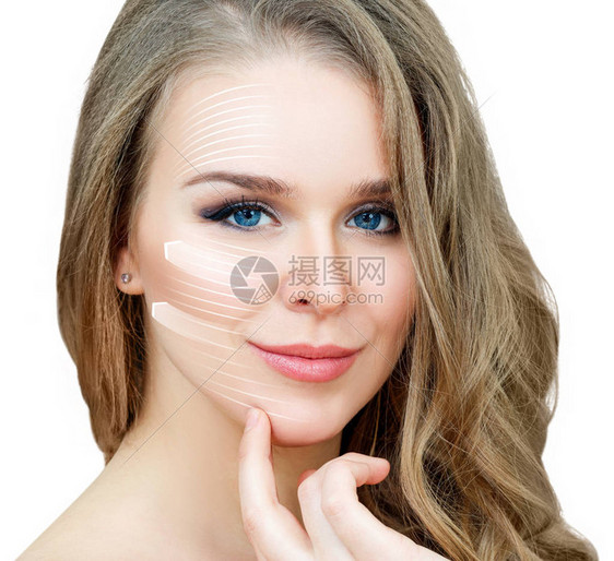 图形线显示美貌女皮肤的面部举起效果图片