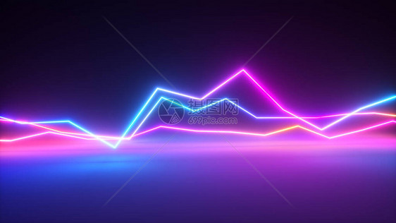 明亮的彩色发光霓虹线抽象音乐均衡器背景图形图表绘图曲线图表现代紫外蓝紫色cpectrum3d插图图片