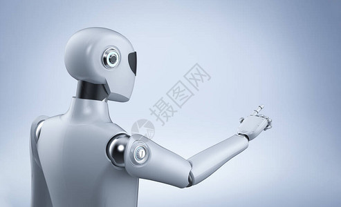 3d使人工智能半机器人或机器人指针在白图片