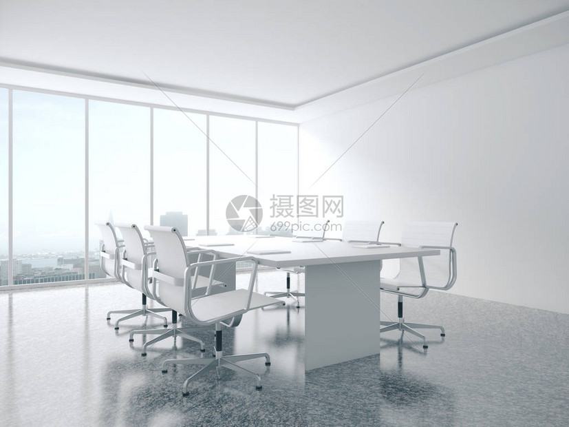 内装有空白墙家具和设备的现代会议室内图片