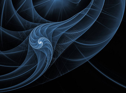 在黑色背景上是一个蓝色的螺旋光线离开她螺旋形看起来像有触手的水母由计算机生成的图片
