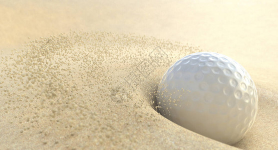 高尔夫球在掩体中撞击沙子喷撒沙粒图片