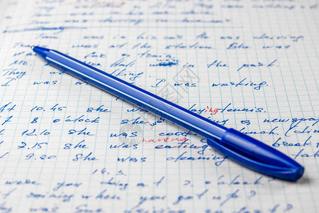 学校生笔记本用蓝色圆珠笔图片