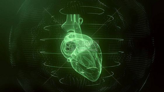 解剖学上正确的绿色数字人类心脏未来粒子心脏计算机断层扫描3D渲染4k的MRI未来疾病治疗医疗保图片