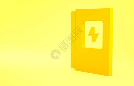 黄色电气面板图标隔离在黄色背景上极简主义概念3d插图图片