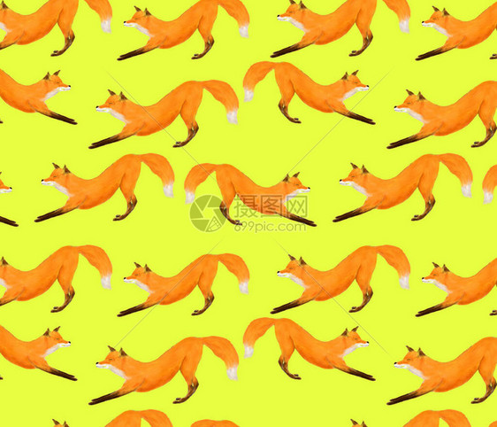 黄色背景上的可爱红狐图案图片
