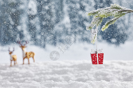 雪地背景圣诞礼物装饰图片