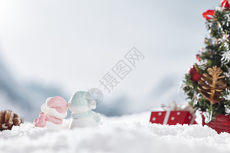 雪地背影冬季雪景小雪人背影背景