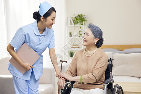 病人医生女护士关爱呵护老人背景