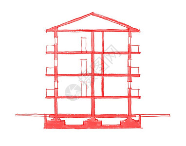 建筑物垂直剖面的二维手绘草图插图片