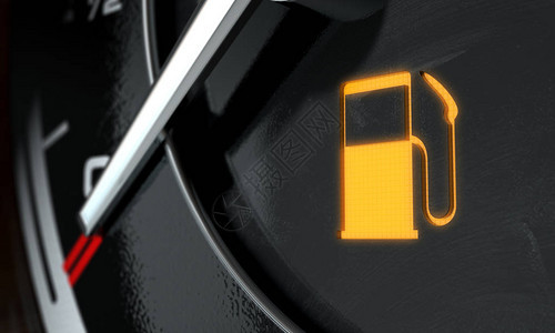 A3D使得汽车仪表板小组背景上的明亮低汽油燃料仪表板灯光极图片