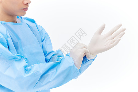 防疫志愿者戴手套背景图片