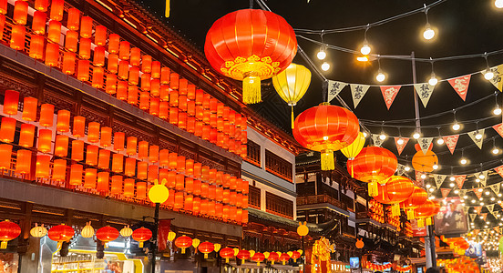 拿着灯笼兔子豫园新年元宵灯会背景