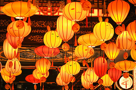 上海豫园元宵灯会夜景灯笼红火高清图片素材