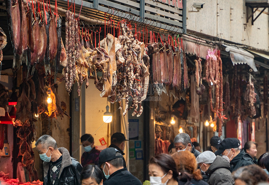 武汉天兴街新年年货腊肉图片