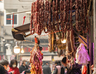 武汉天兴街新年年货腊肠图片