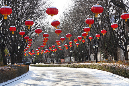 别墅区雪景居住区装饰高清图片