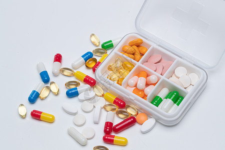 多色药丸和药盒图片