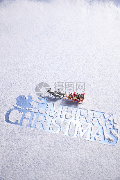 圣诞节英文和坐雪橇的圣诞老人图片