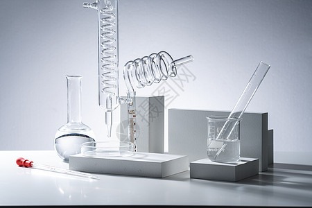 化妆品实验室实验室的玻璃器皿背景