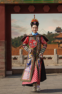 中国故宫清宫服美女背景